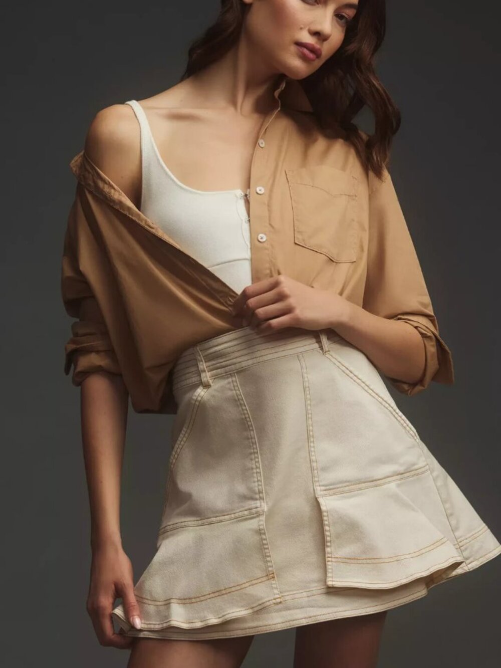 Anthropologie Pilcro Kick Flare Mini Skirt size 16 cream color nwt